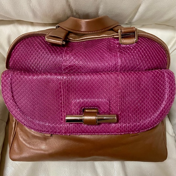 JIMMY CHOO Python “Justine” Brown & Pink Bag
